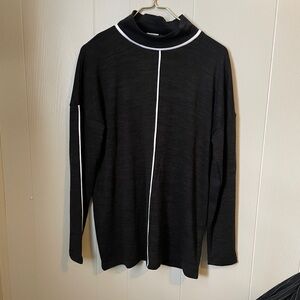 Suzanne Betro Simple Chic Black Turtleneck Top with White Trim